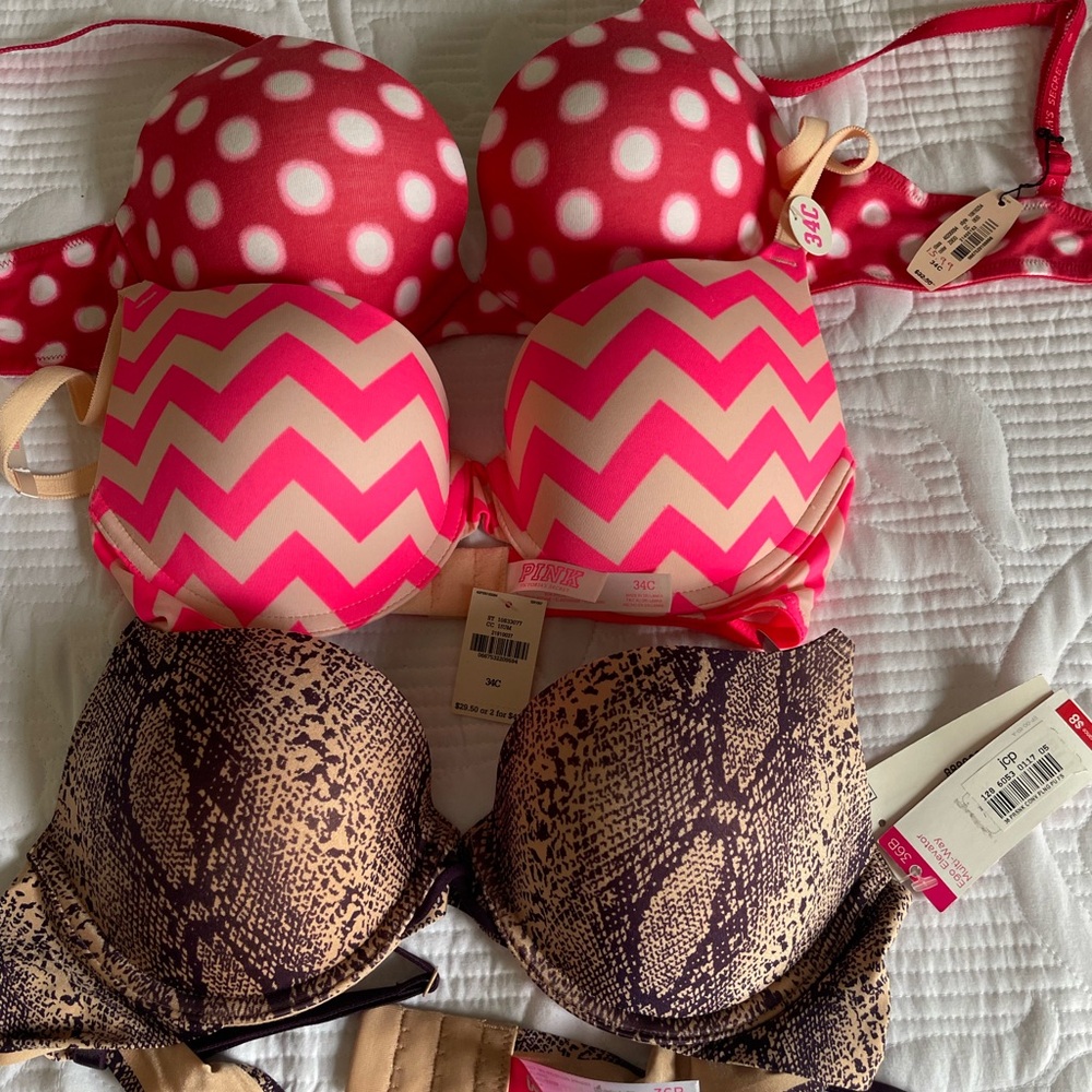 Polka Dot and Chevron Patterned Bras Set